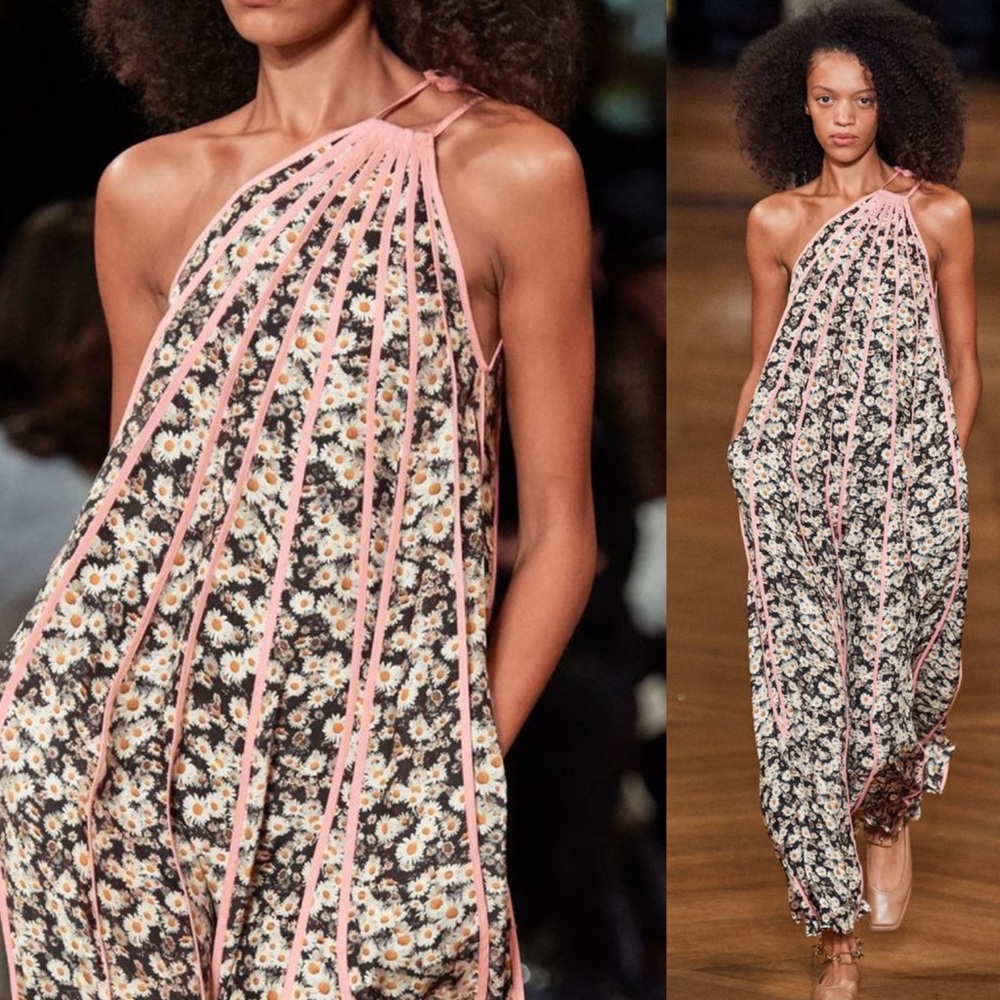 Stella McCartney Louisa Silk Stripe One-Shoulder Floral Dress